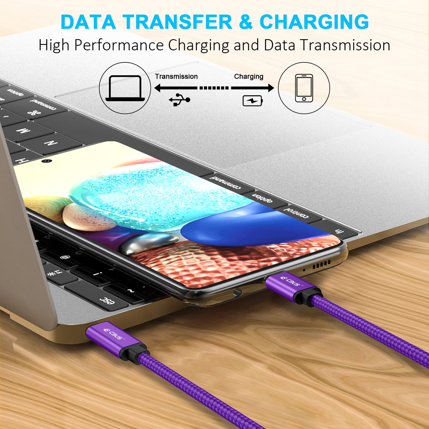 CBUS 10ft USB-C to USB-C Braided Cable — Purple
