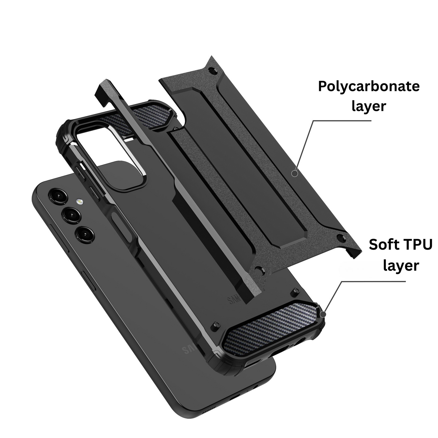 Armor Case Cover for Samsung Galaxy A16 5G + Glass Screen Protector (Black)