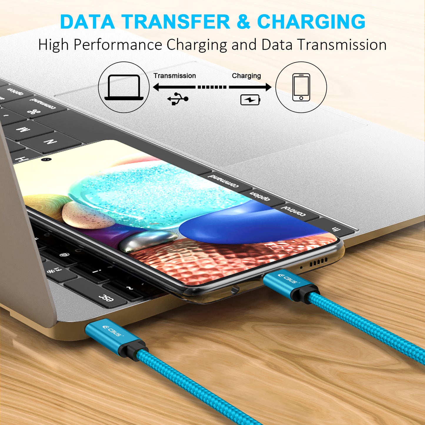 CBUS 10ft USB-C to USB-C Braided Cable — Electric Blue