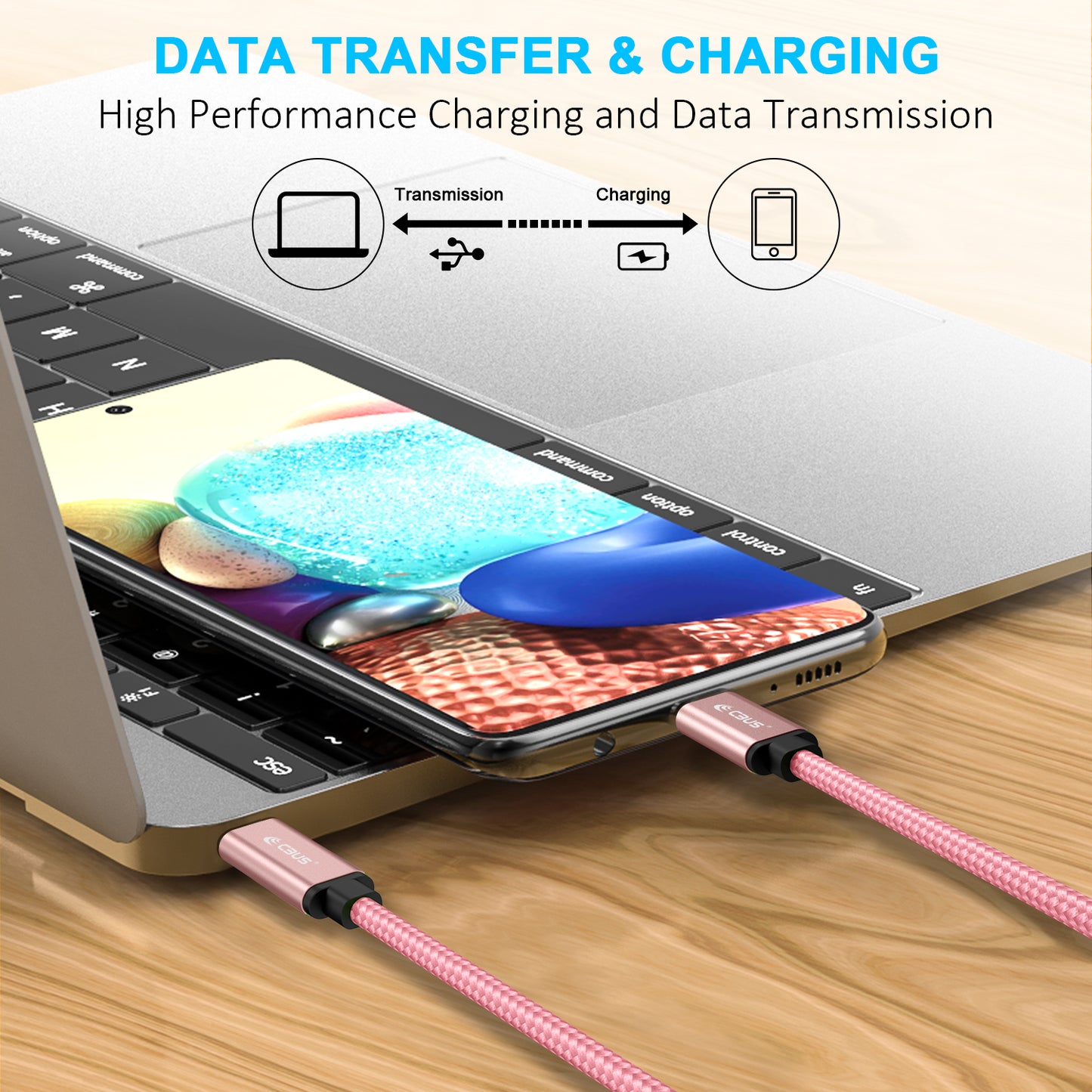 CBUS 10ft USB-C to USB-C Braided Cable — Pink Rose Gold