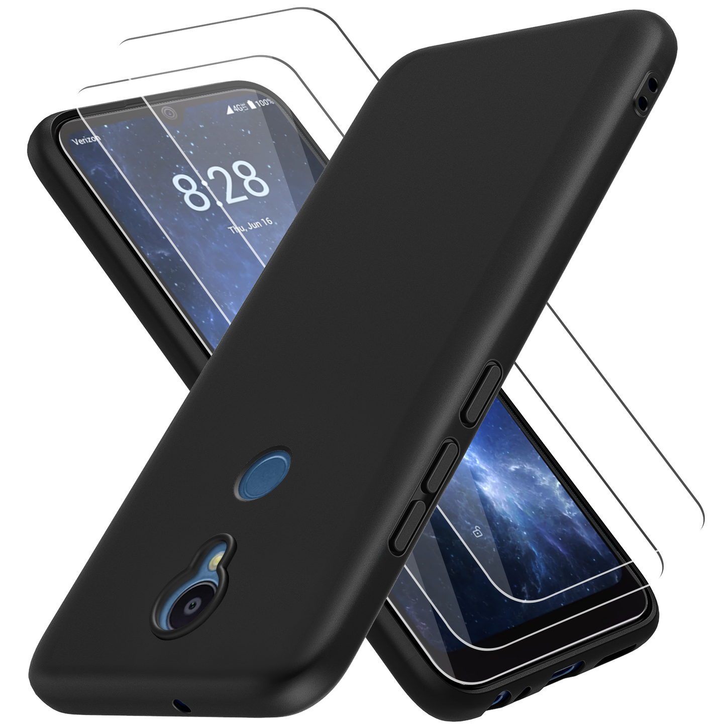 Silicone Flex-Gel Case + 2 Glass Screen Protectors for Sharp Rouvo V (Matte Black) Verizon