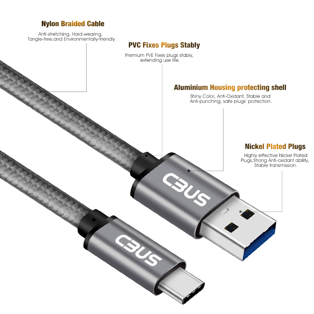 6ft Heavy-Duty Double Braided Fast Charging USB-C Cable (Space Gray)