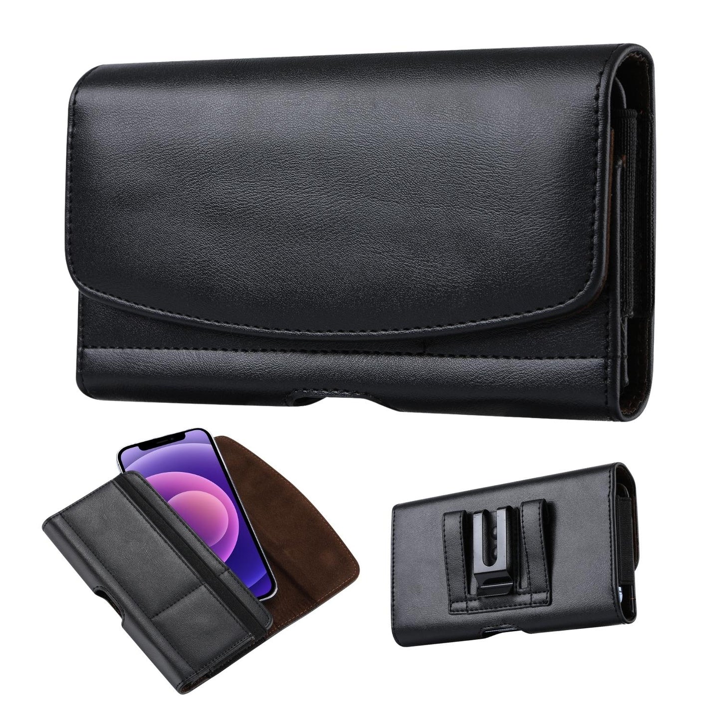 Leather Holster Phone Case with Belt Clip for iPhone, Samsung, Motorola, Pixel, TCL (Fits w/Otterbox Commuter Case)