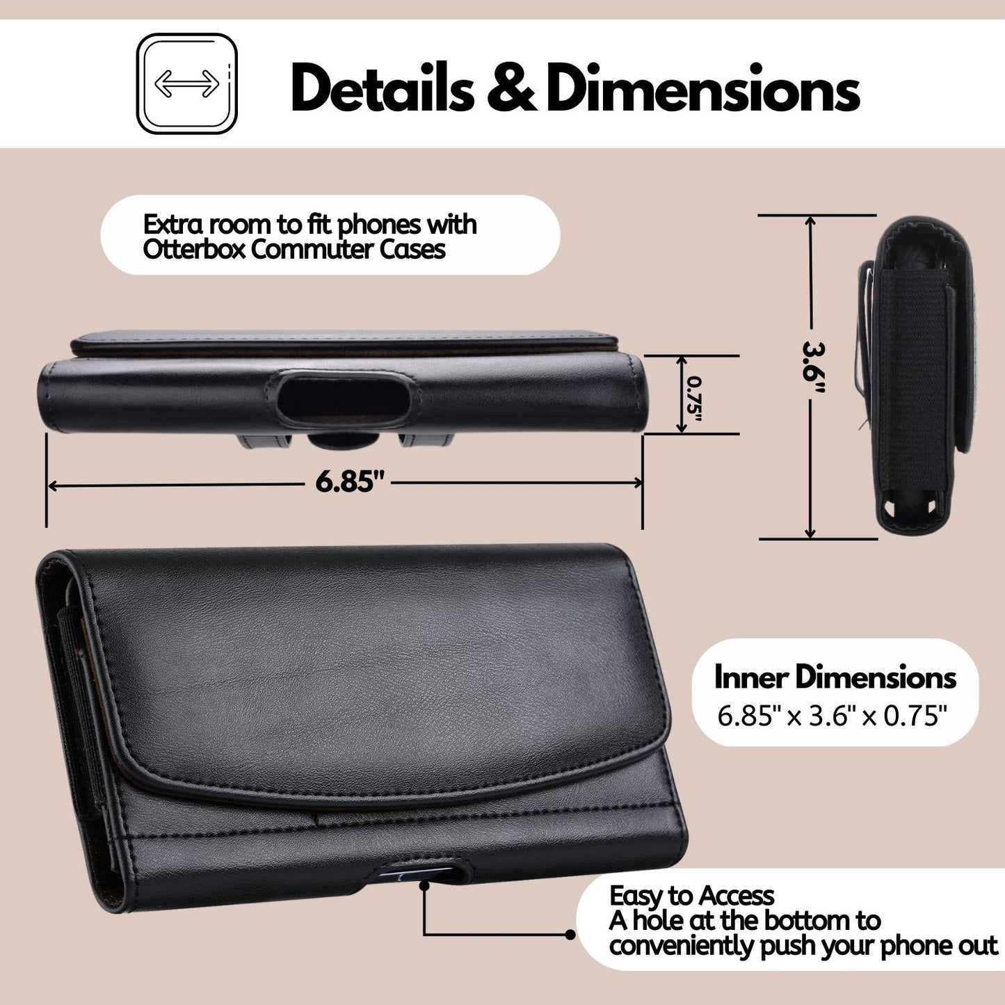 Leather Holster Phone Case with Belt Clip for iPhone, Samsung, Motorola, Pixel, TCL (Fits w/Otterbox Commuter Case)