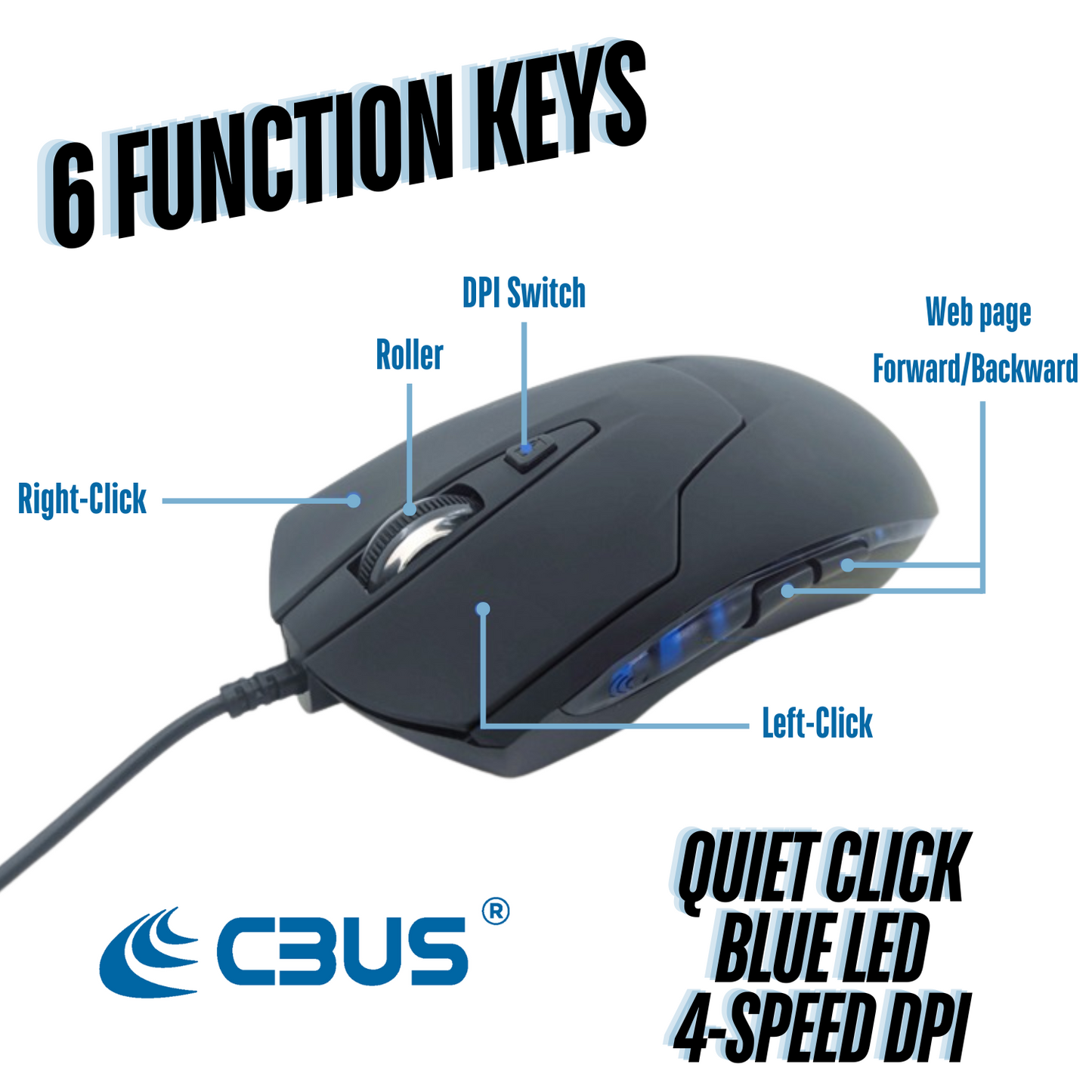 Wired USB-C Mouse, 6-Button Quiet Click Computer Mouse - Silent Gaming Mouse Type-C