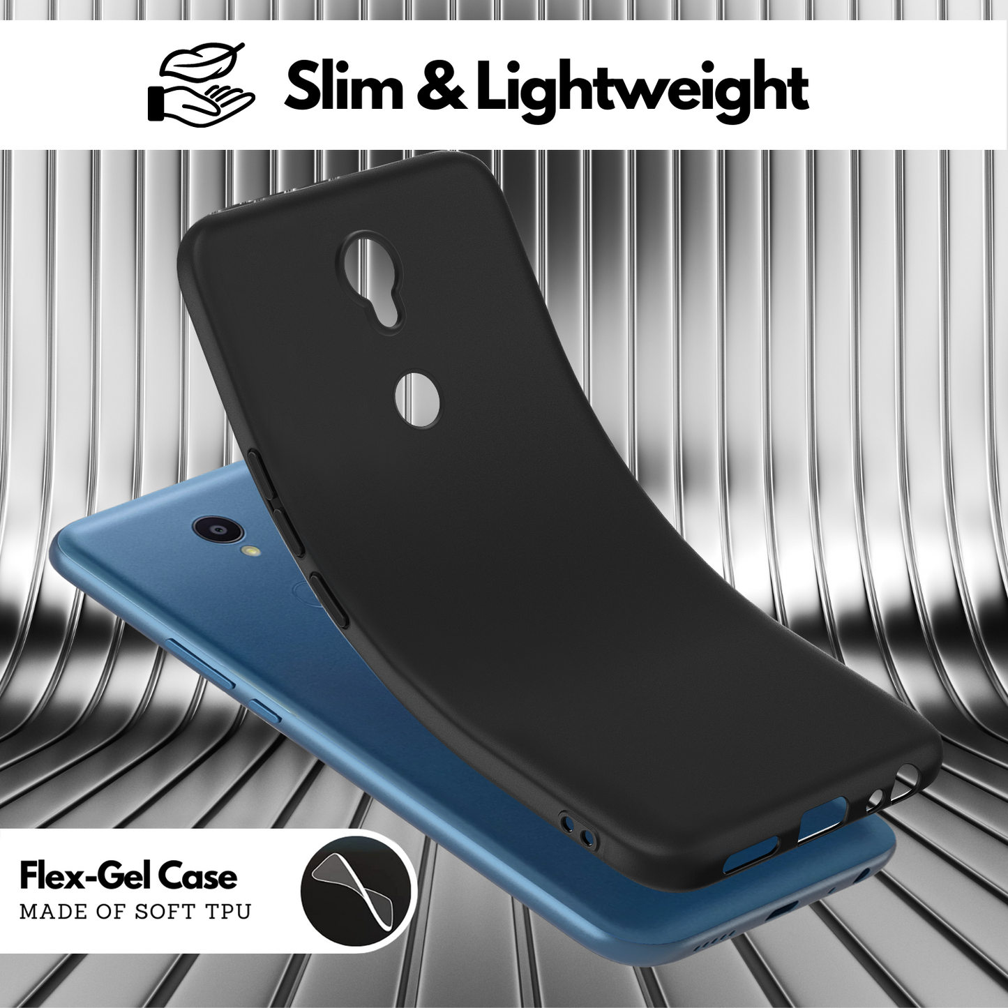 Silicone Flex-Gel Case + 2 Glass Screen Protectors for Sharp Rouvo V (Matte Black) Verizon