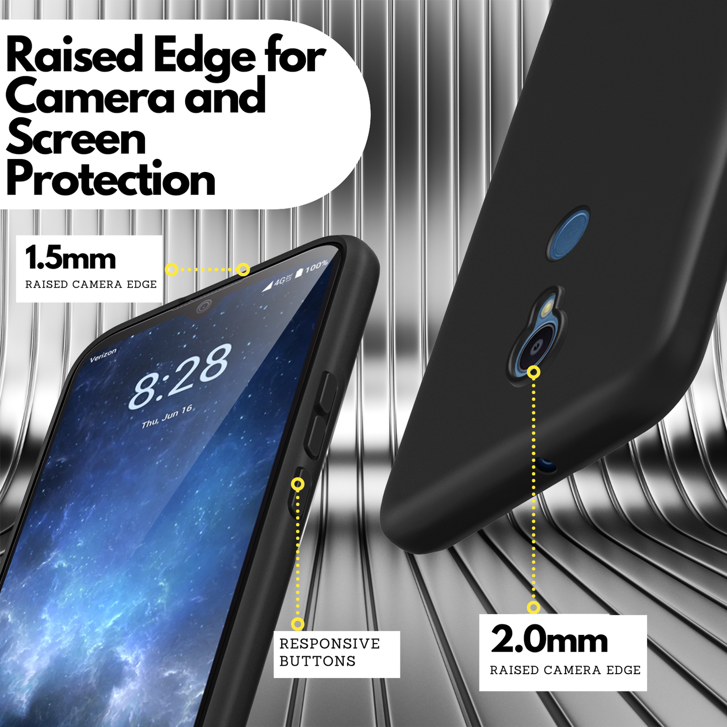 Silicone Flex-Gel Case + 2 Glass Screen Protectors for Sharp Rouvo V (Matte Black) Verizon