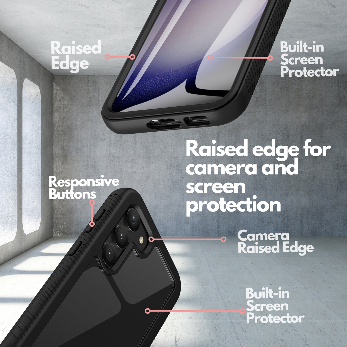 Galaxy S23 Case, Heavy-Duty Case with Built-in Screen Protector for Samsung Galaxy S23