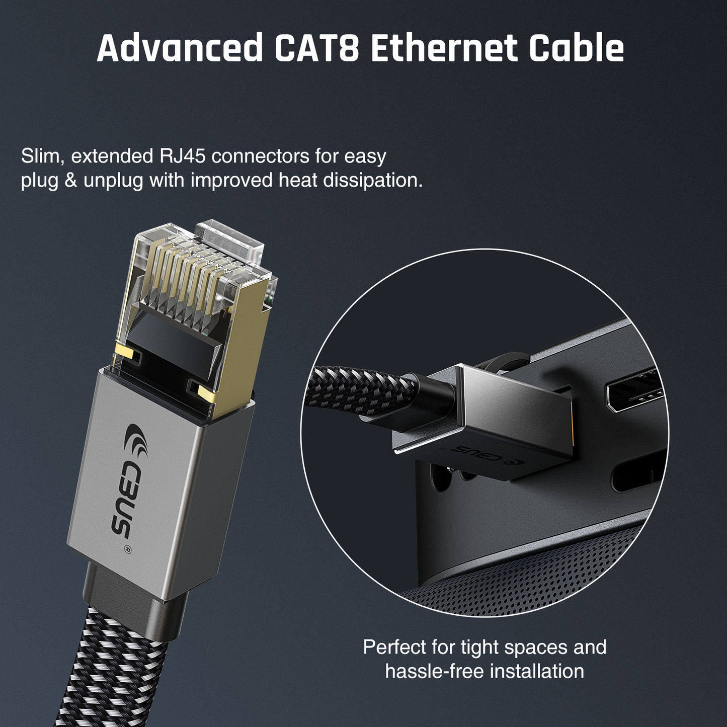 CAT 8 Ethernet Cable — Flat Braided, 40Gbps