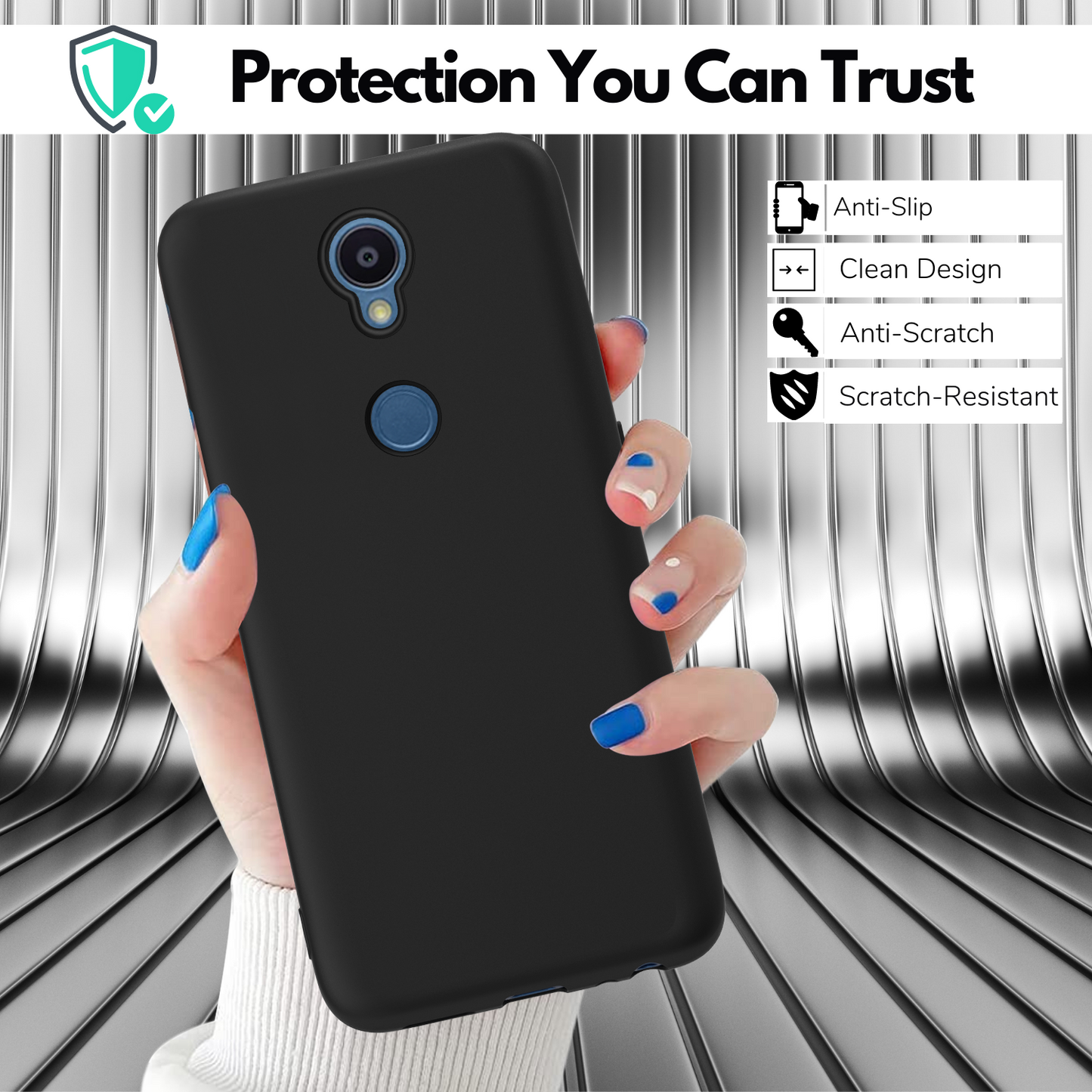 Silicone Flex-Gel Case + 2 Glass Screen Protectors for Sharp Rouvo V (Matte Black) Verizon
