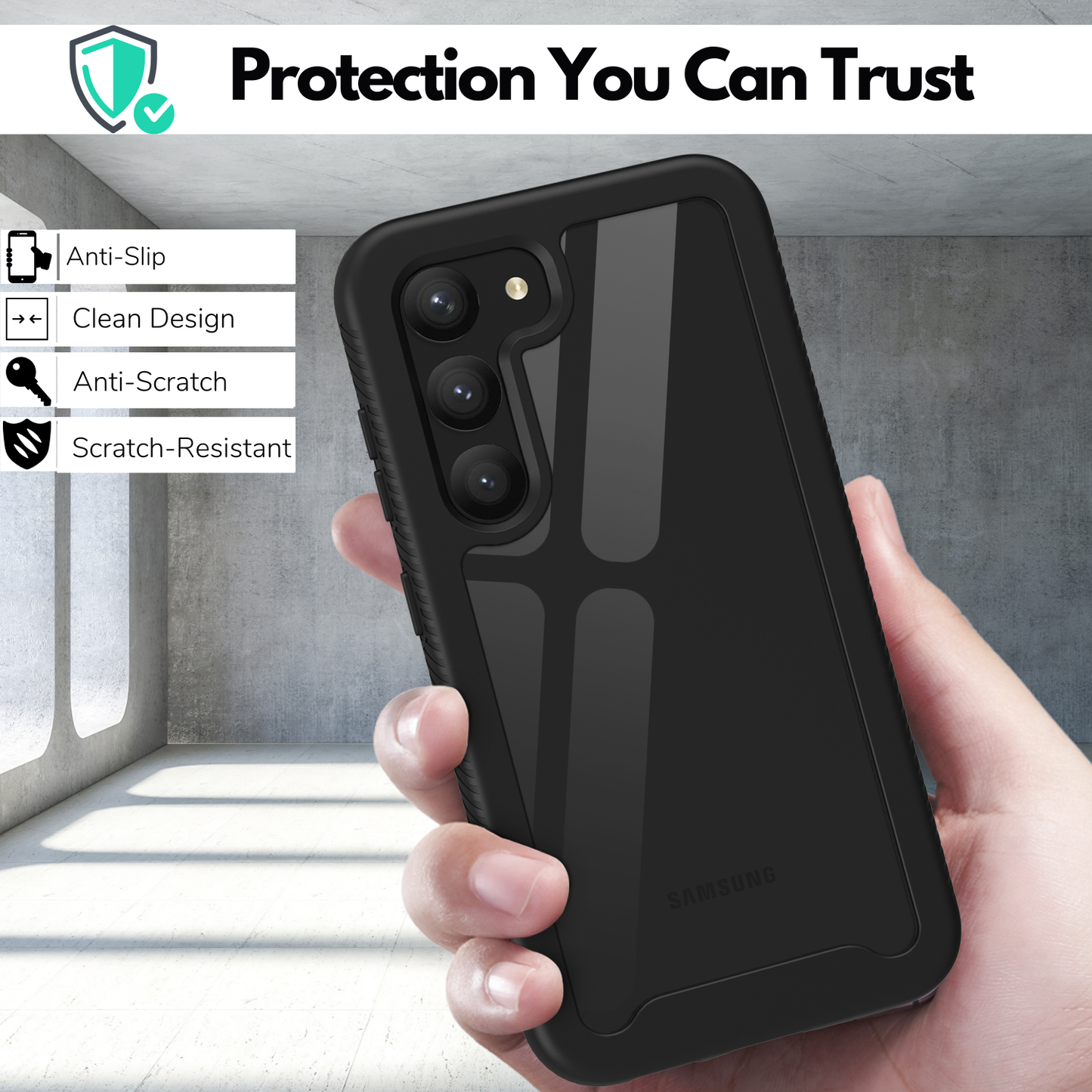 Galaxy S23 Case, Heavy-Duty Case with Built-in Screen Protector for Samsung Galaxy S23