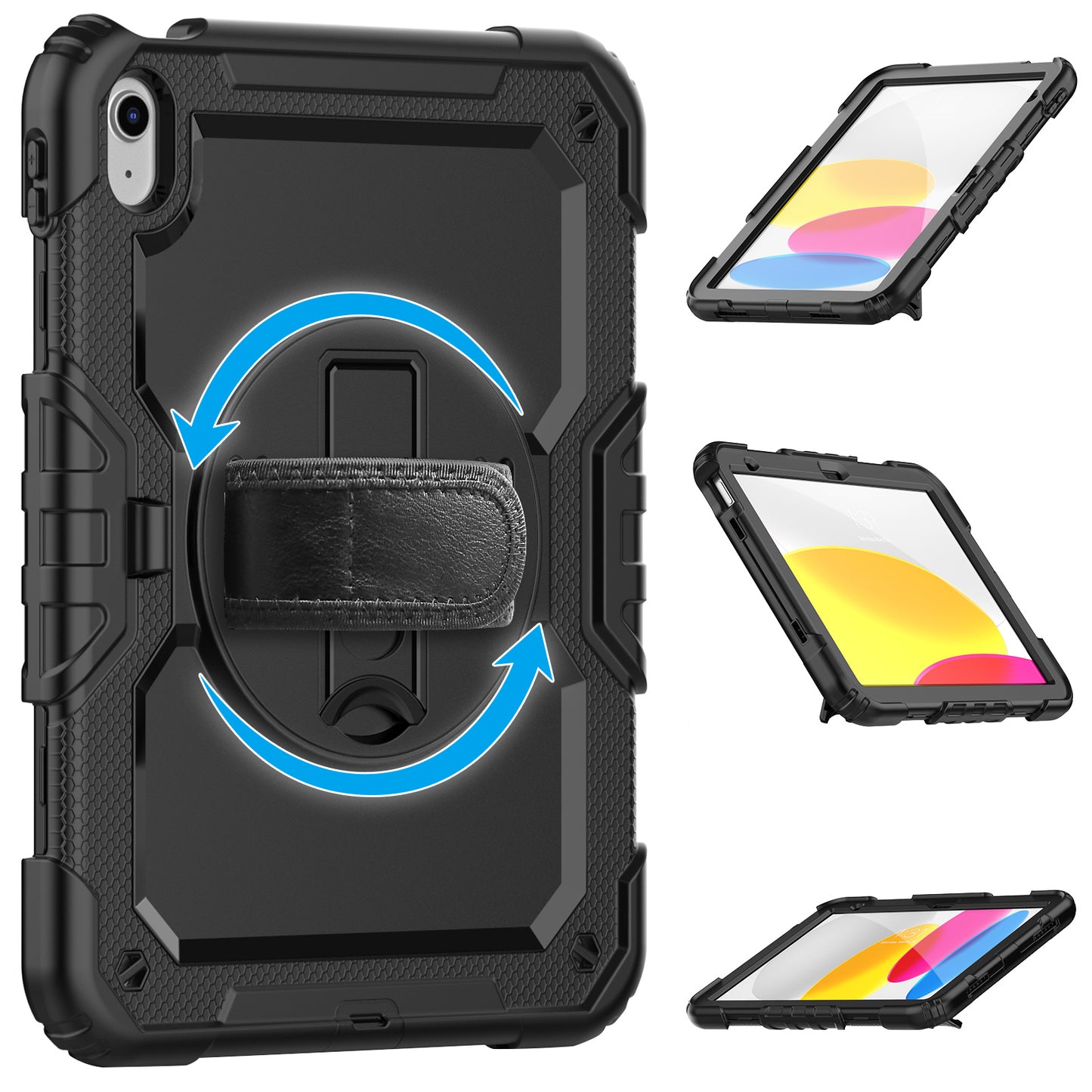 iPad 11 Inch (A16) 2025 Case Heavy Duty Shockproof with Screen Protector, 360° Stand & Shoulder Strap