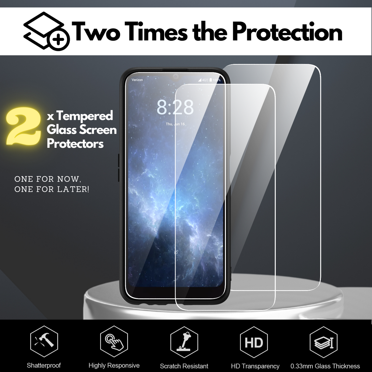 Silicone Flex-Gel Case + 2 Glass Screen Protectors for Sharp Rouvo V (Matte Black) Verizon
