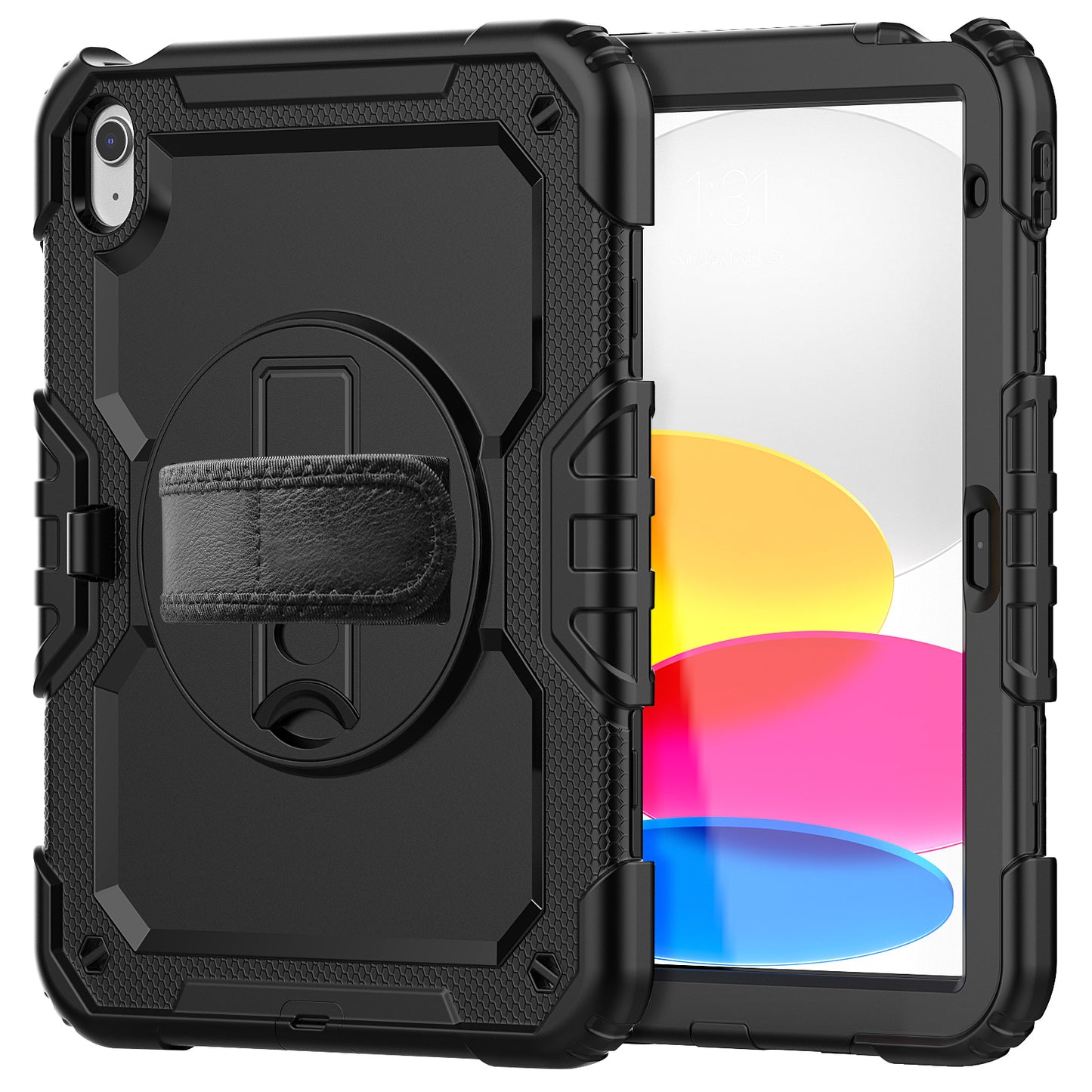 iPad 11 Inch (A16) 2025 Case Heavy Duty Shockproof with Screen Protector, 360° Stand & Shoulder Strap