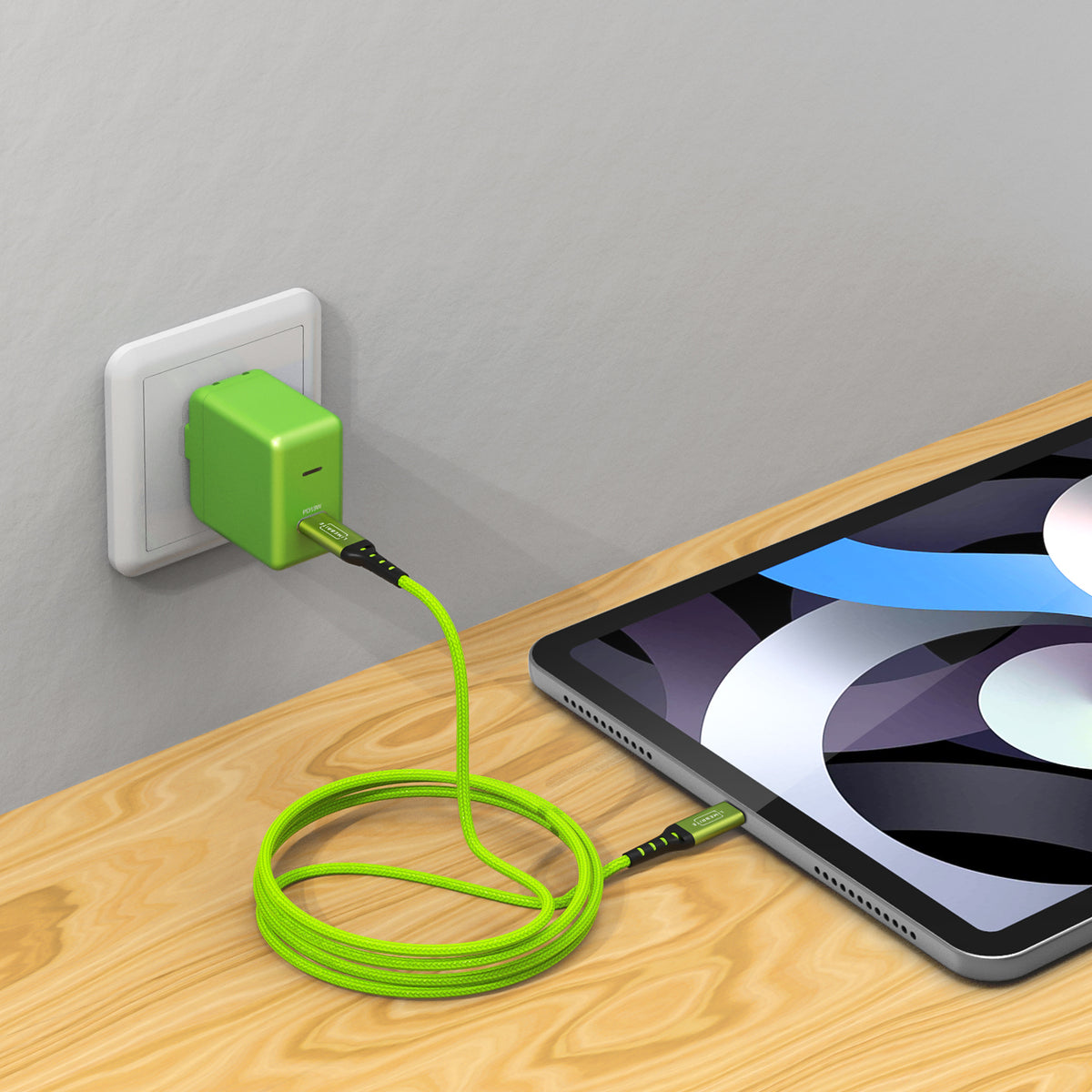 Limebrite Fast Charger for iPhone 17/16/15/Pro/Max/Plus, iPad Air, iPad Pro, Mini 6 (USB-C) Green