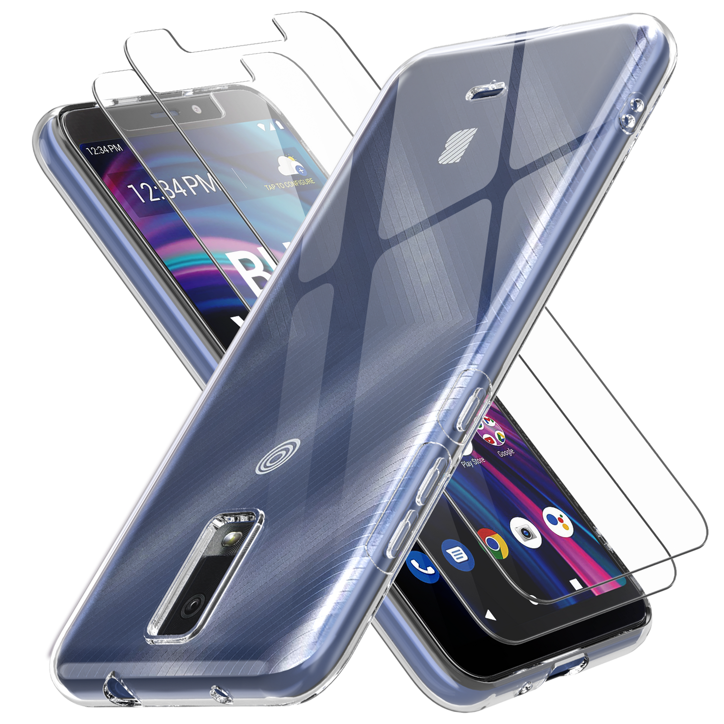 Clear Flex-Gel Case + 2x Glass Screen Protector for BLU View 3