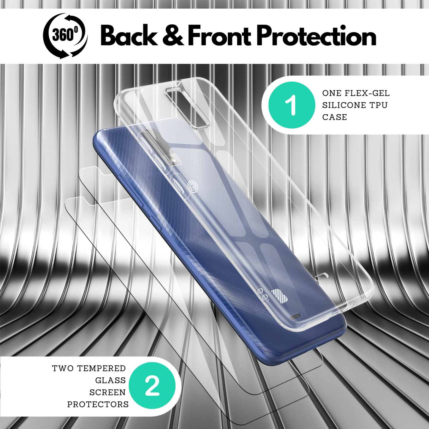 Clear Flex-Gel Case + 2x Glass Screen Protector for BLU View 3