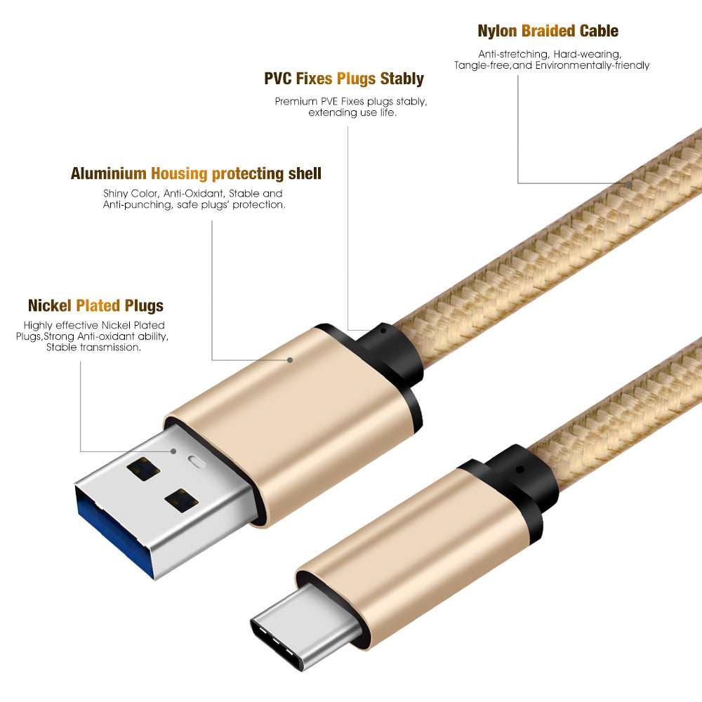 6ft Heavy-Duty Double Braided Fast Charging USB-C Cable (Beige Gold)