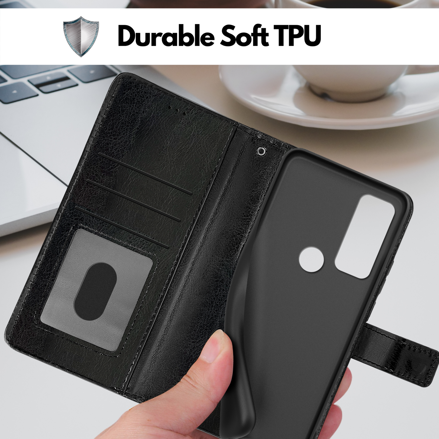 Leather Wallet Flip Case for Verizon TCL 30 V 5G (Black)