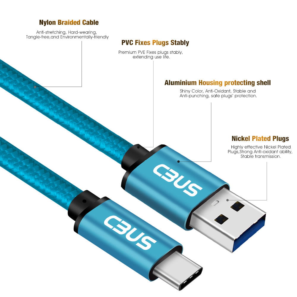 6ft Heavy-Duty Double Braided Fast Charging USB-C Cable (Electric Blue)