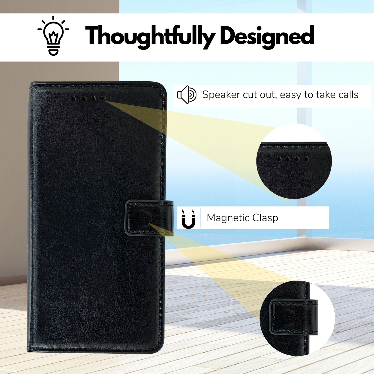 Leather Wallet Flip Case for Verizon TCL 30 V 5G (Black)