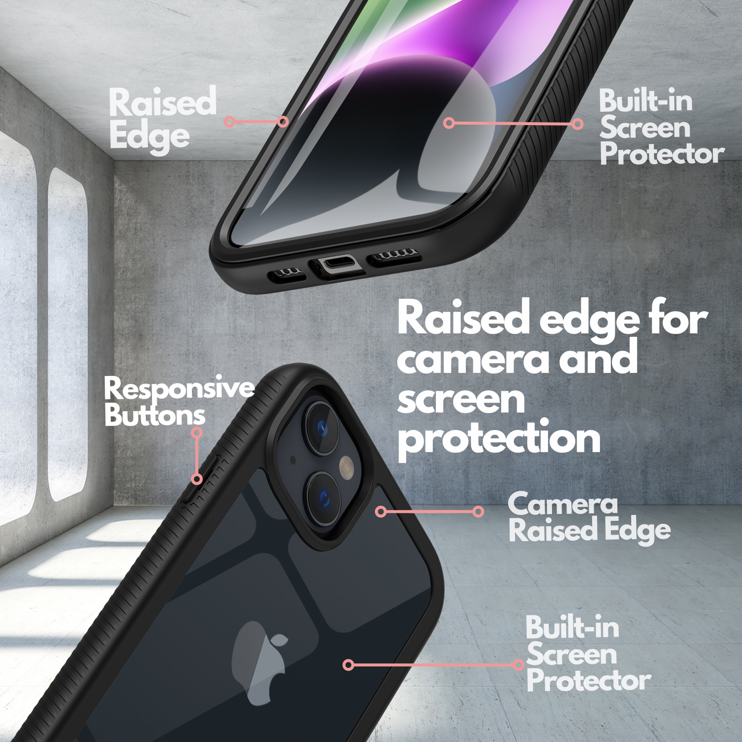 Heavy-Duty Case with Built-in Screen Protector for iPhone 14 Plus